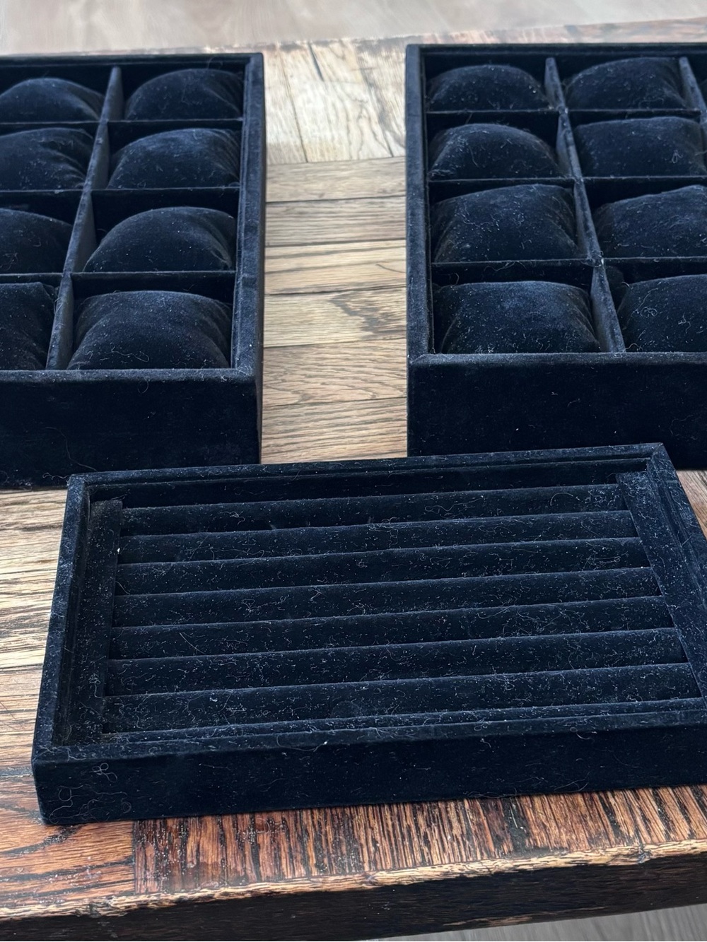 2 (12 count) & 1 ring/cufflink Black Velvet Jewelry Display Tray with Cushions.